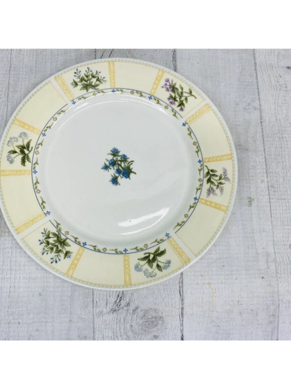 Lynn's China CLARYSSA Livingston Yellow Border Various Floral Salad Plate Set 4
